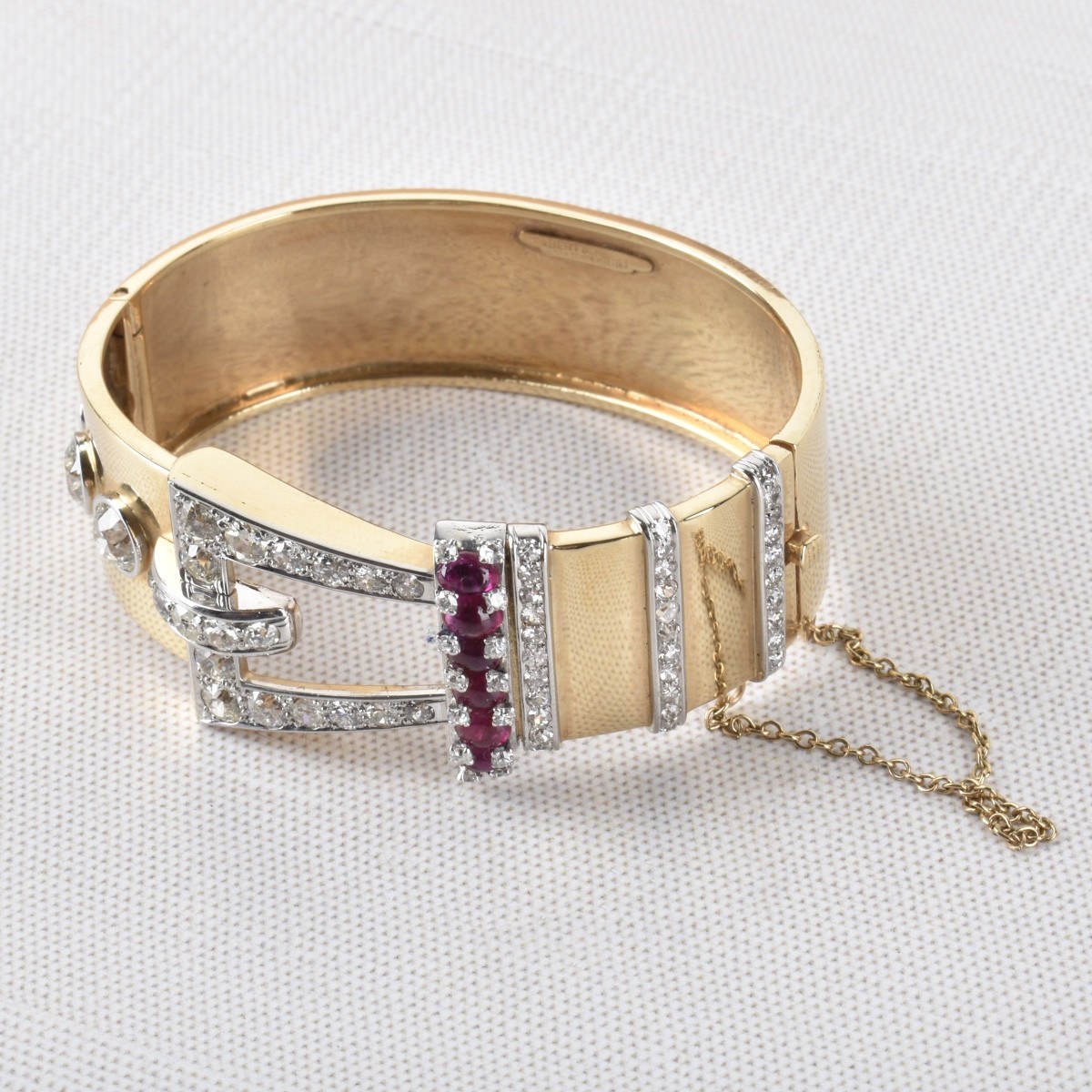 Diamond, Ruby and 14K Cuff Bangle