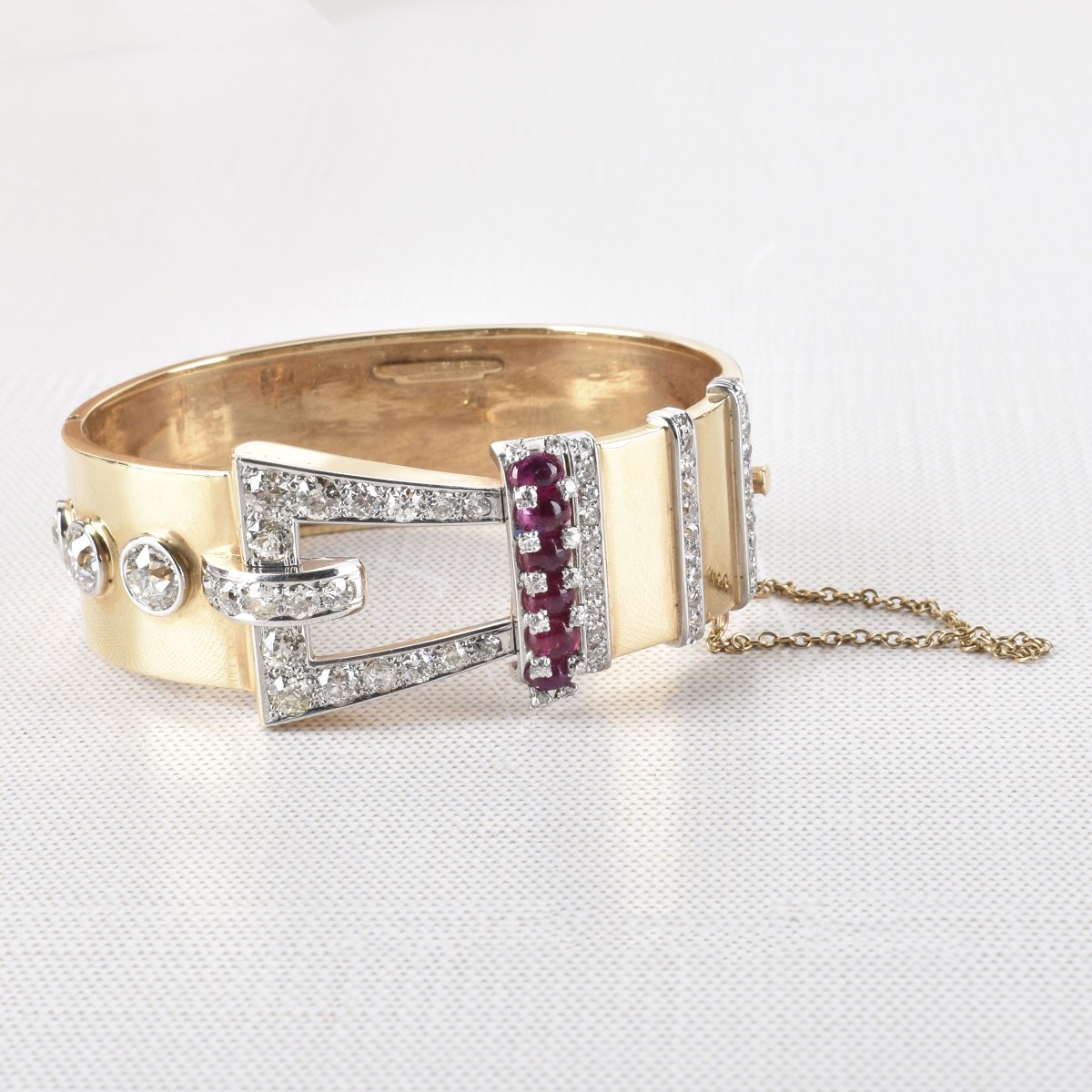 Diamond, Ruby and 14K Cuff Bangle