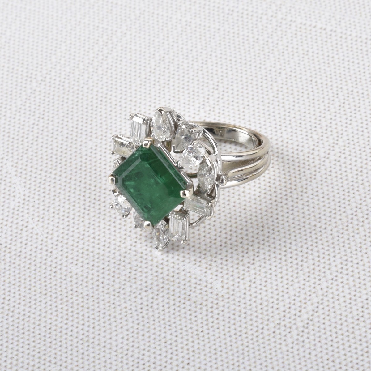 Emerald, Diamond and 14K Ring