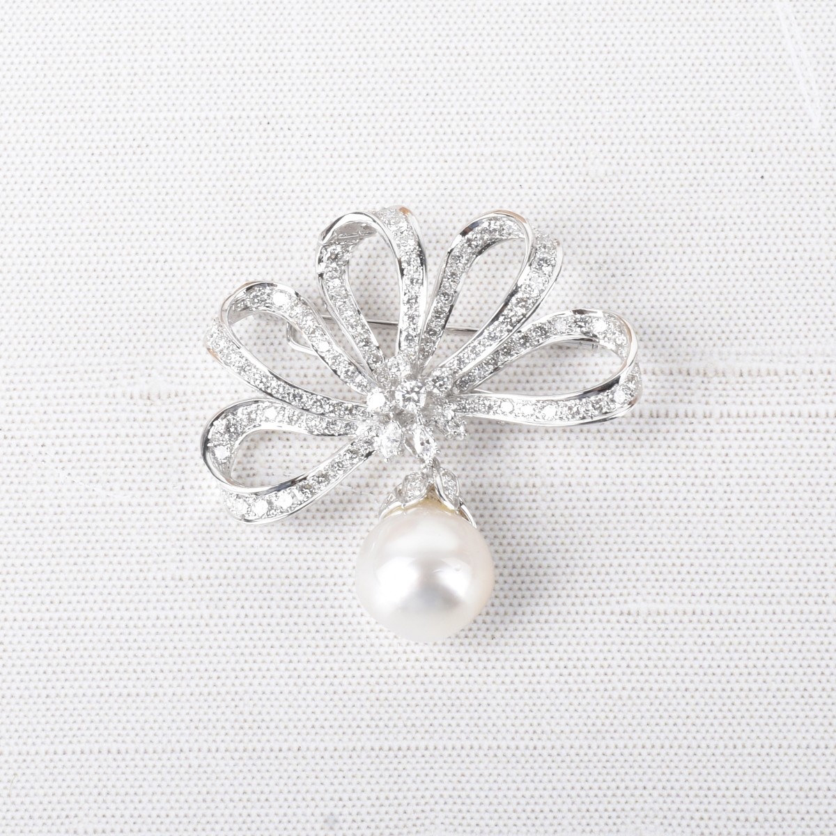 Diamond, Pearl and 18K Brooch