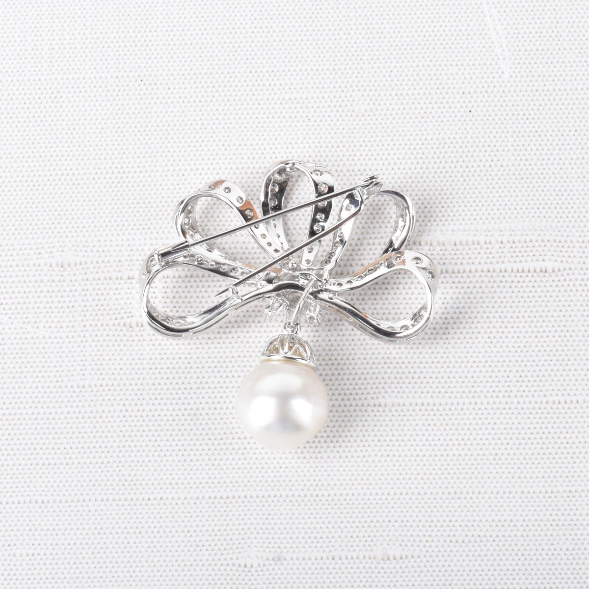 Diamond, Pearl and 18K Brooch