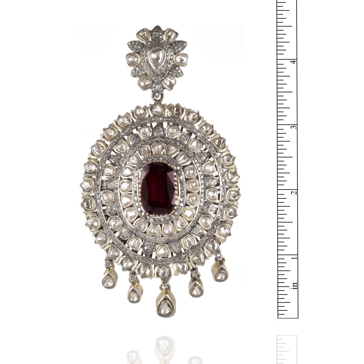 Garnet, Diamond, Gold and Silver Pendant