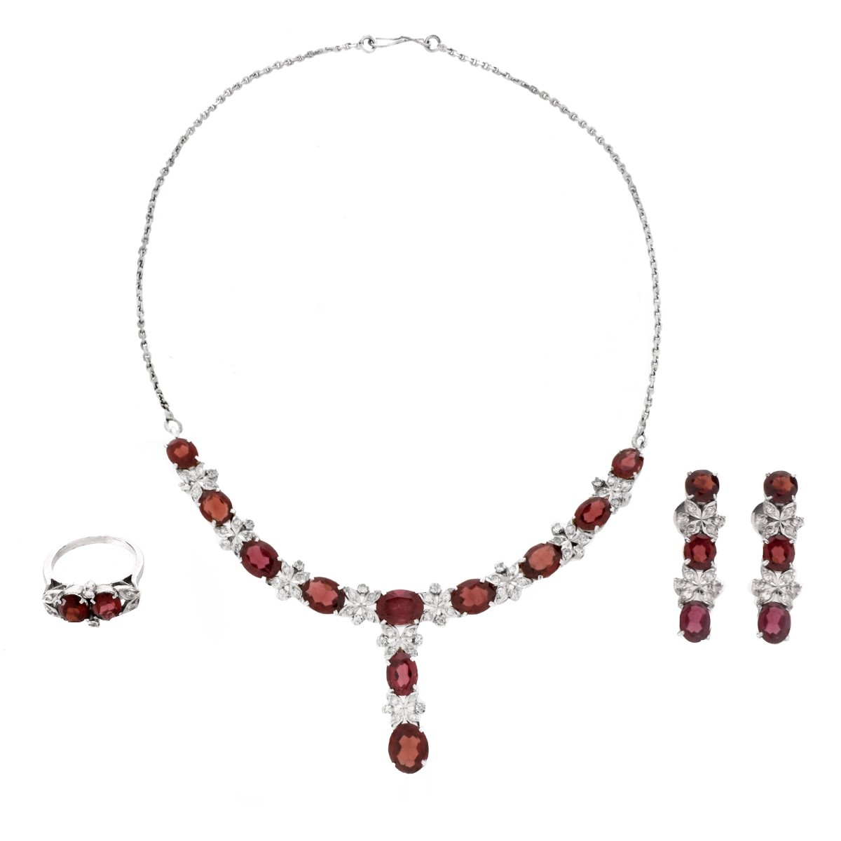 Garnet, Diamond and 10K Jewelry Suite