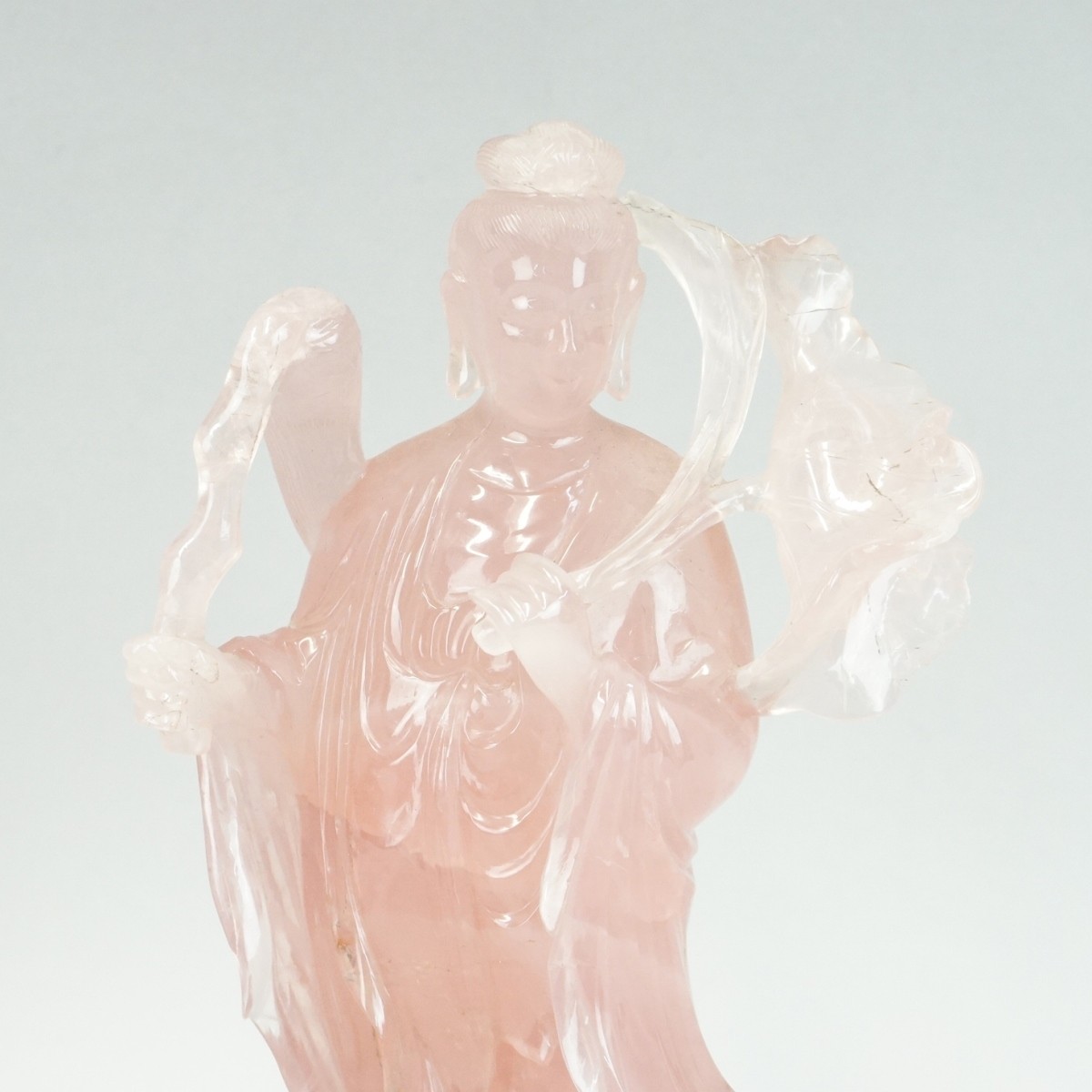 Chinese Rose Quartz Guanyin Figure