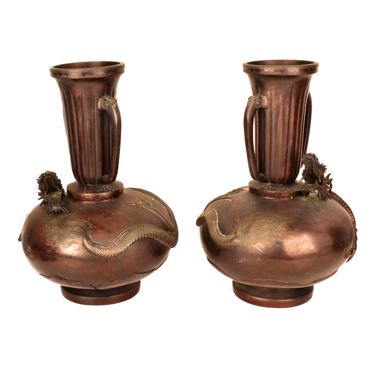 Pr Large Japanese Bronze Meiji Vases