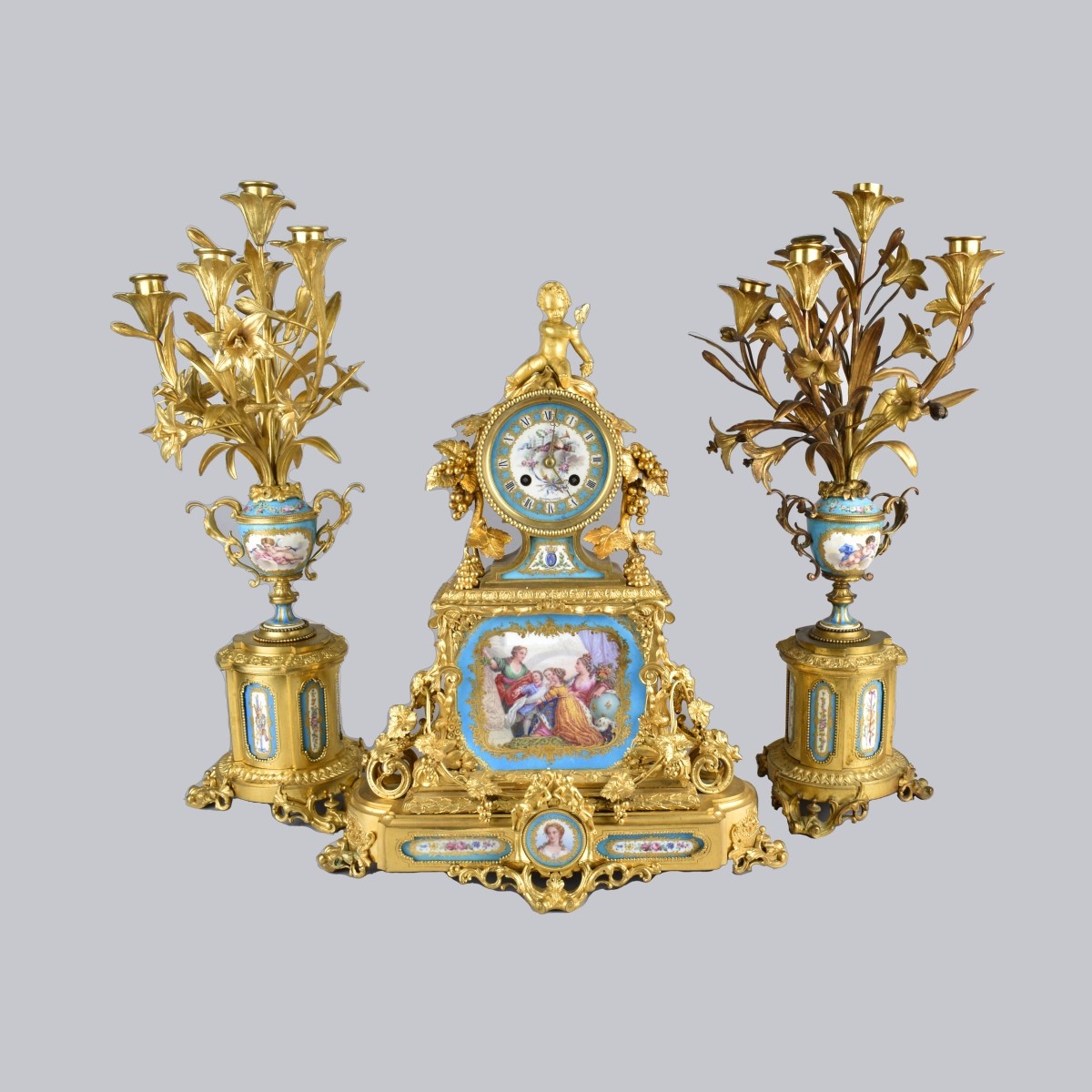 Sevres Clock Garniture Set