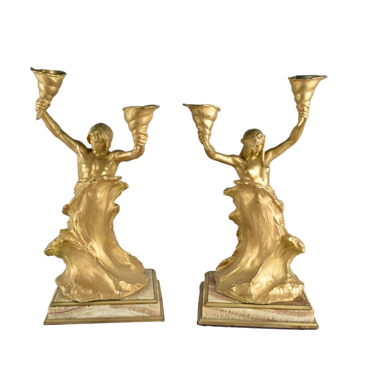 Art Nouveau Bronze Clock Garniture