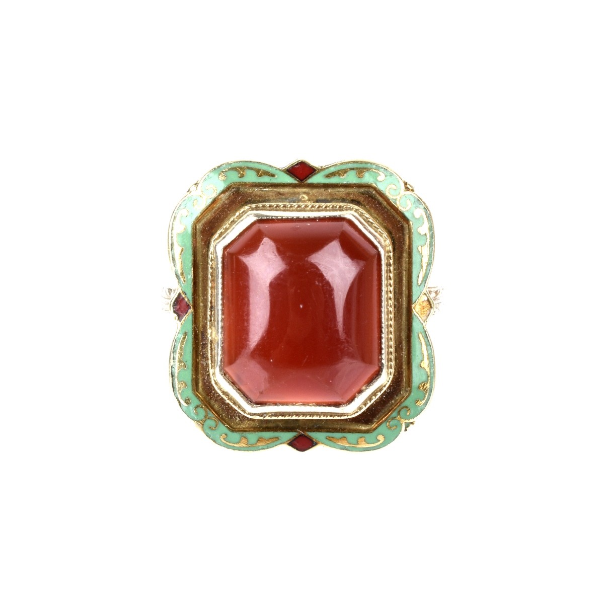 Deco Carnelian, Enamel and 14K Ring