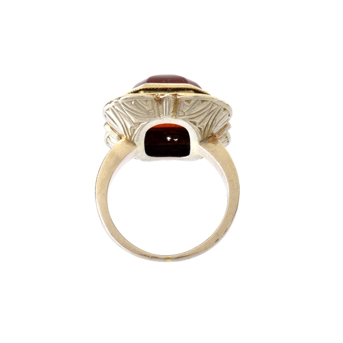 Deco Carnelian, Enamel and 14K Ring