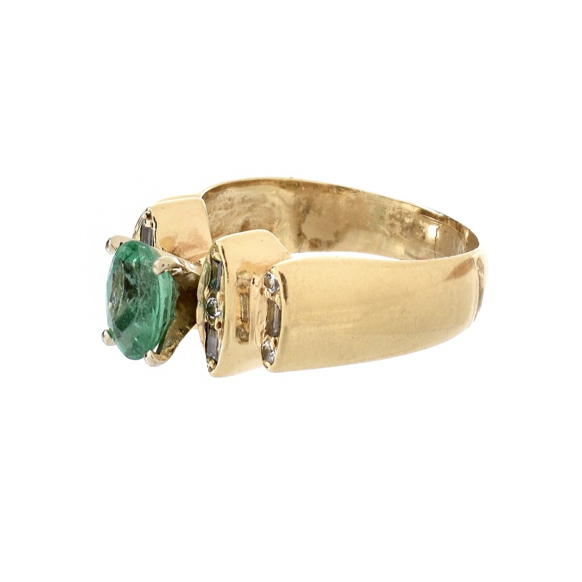 Emerald, Diamond and 14K Ring