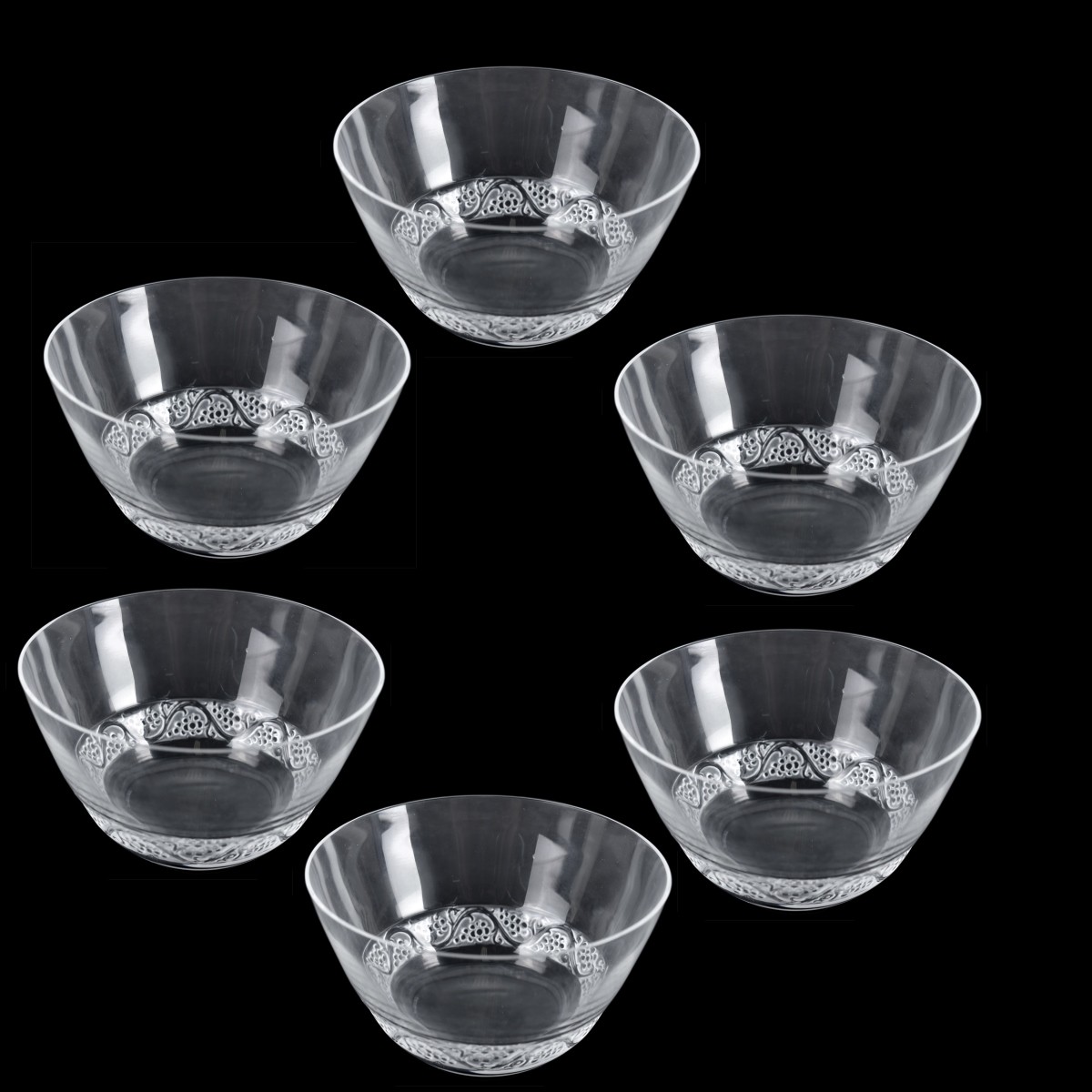 Six Lalique "Phalsbourg" Dessert Bowls