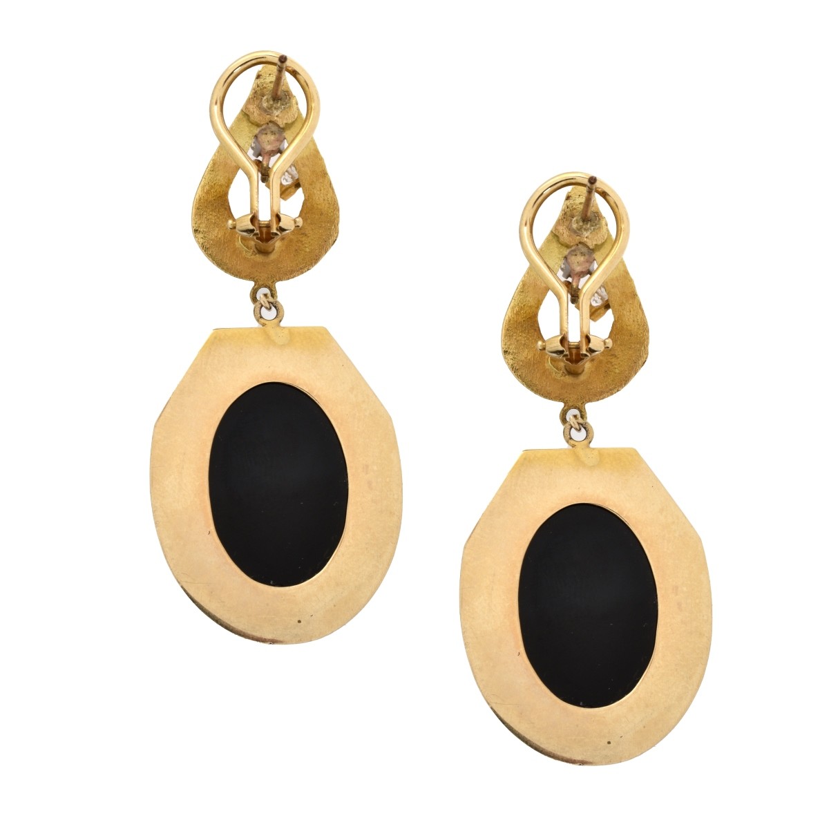 Onyx, Diamond and 14K Earrings