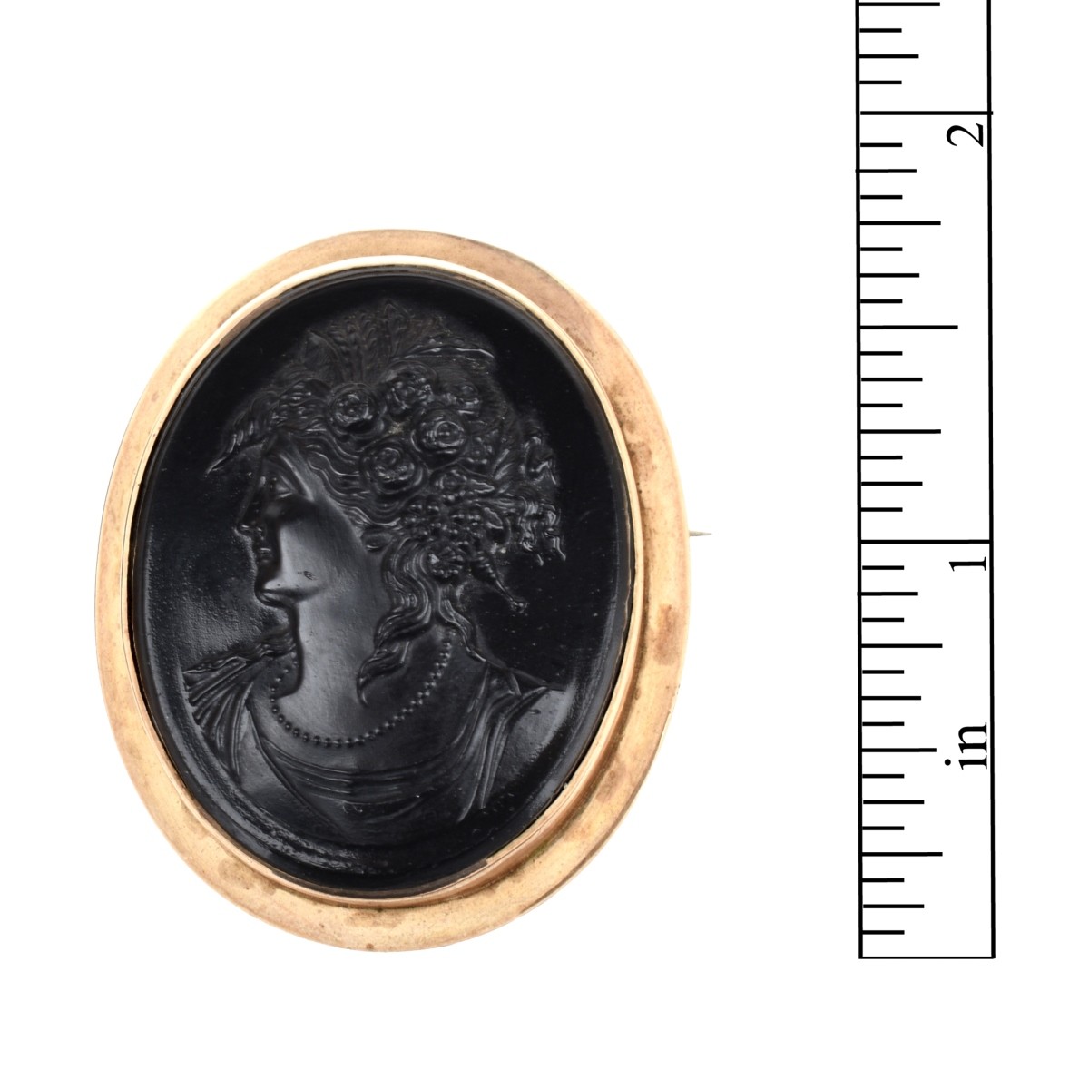 Onyx and 14K Cameo Brooch