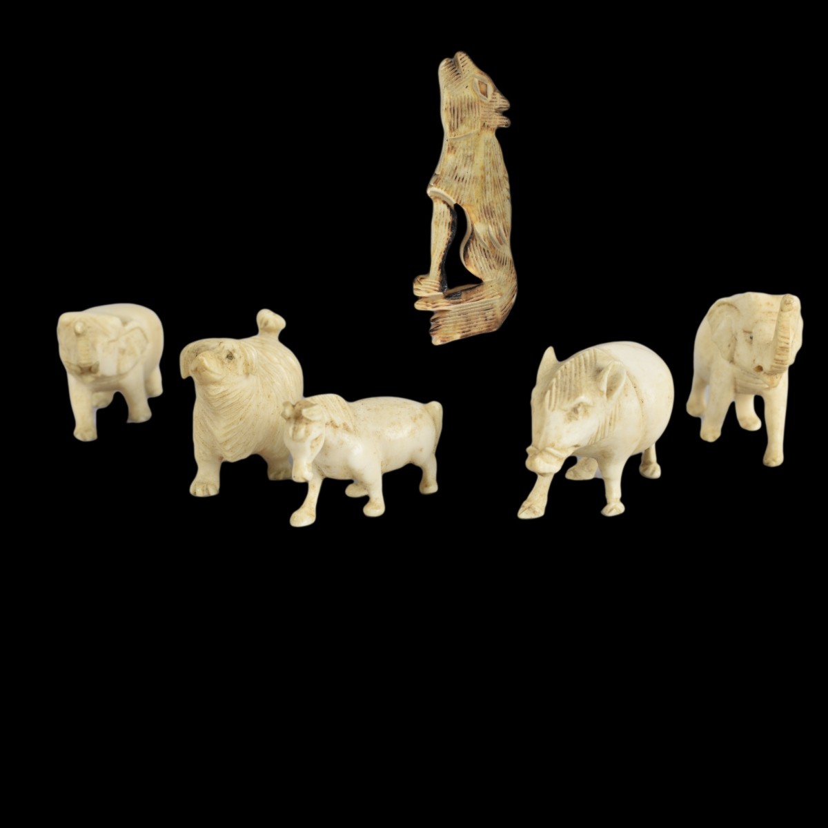 Six Vintage Carved Bone Miniature Figurines