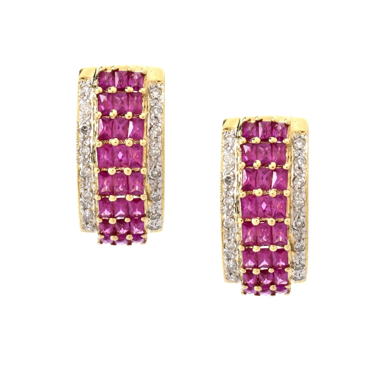 Ruby, Diamond and 14K Earrings