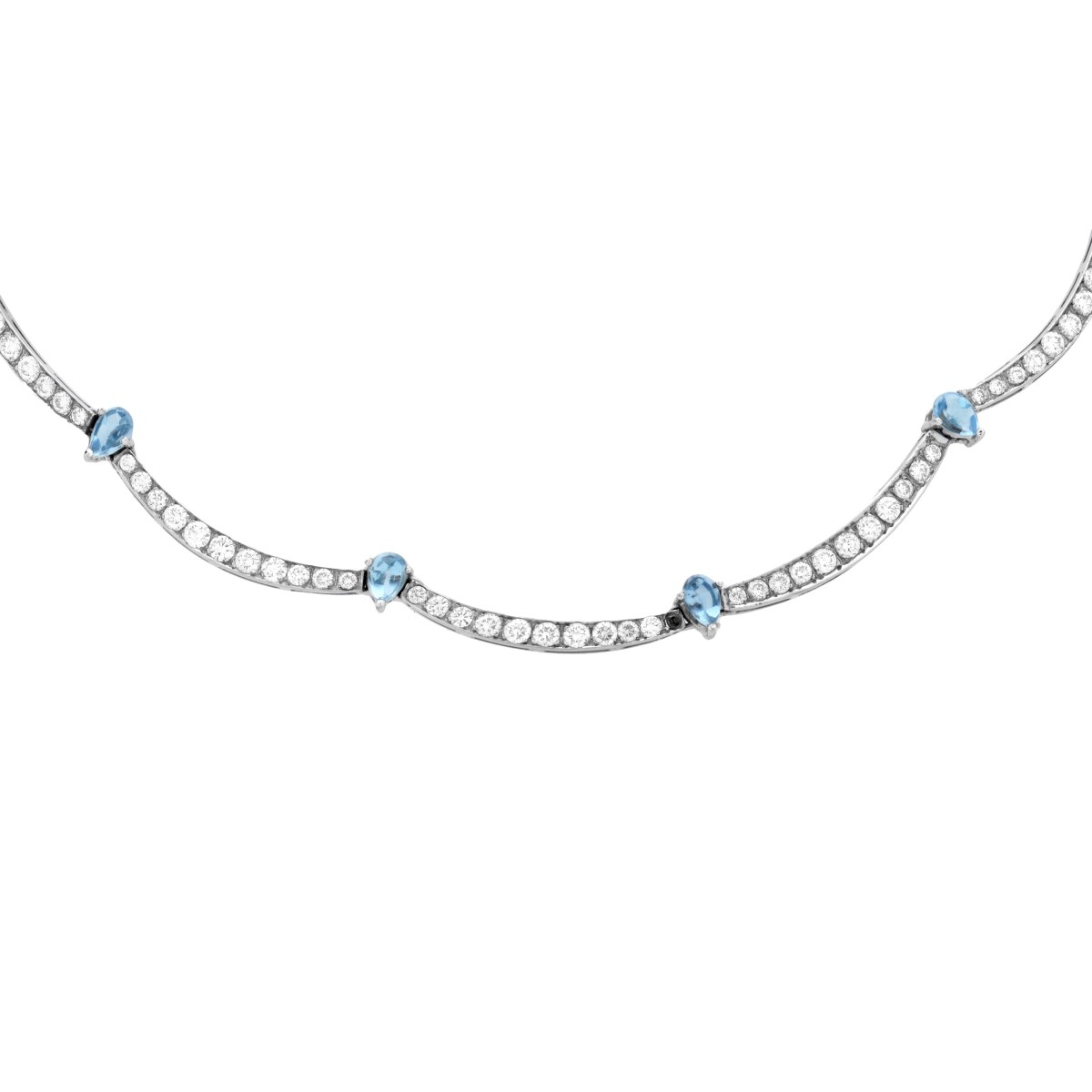 Diamond, Aquamarine and 18K Necklace