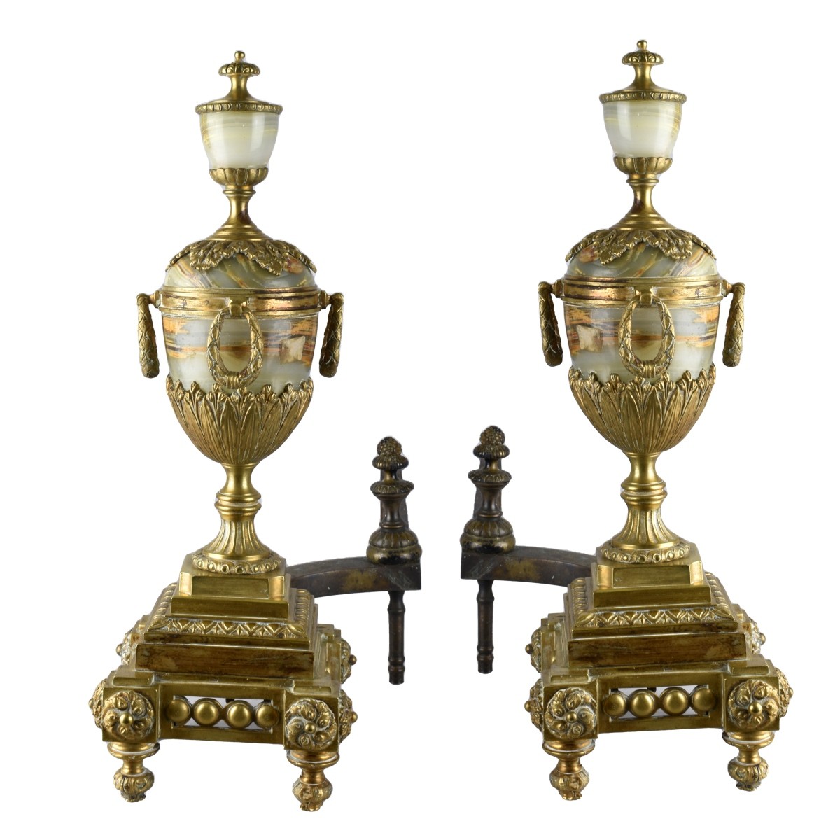 Gilt Bronze and Onyx Andirons