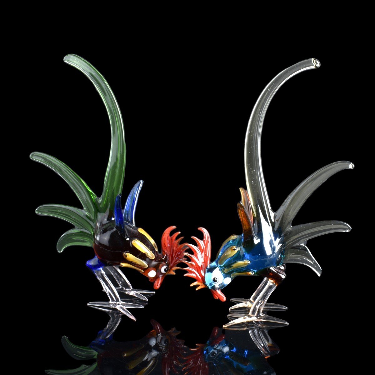 Pair of Murano Roosters