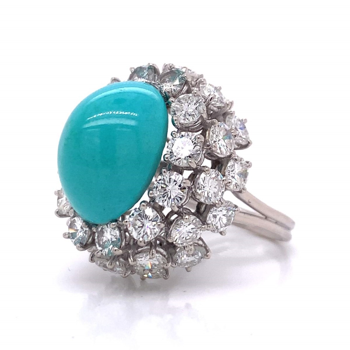 Diamond, Turquoise and Platinum Ring