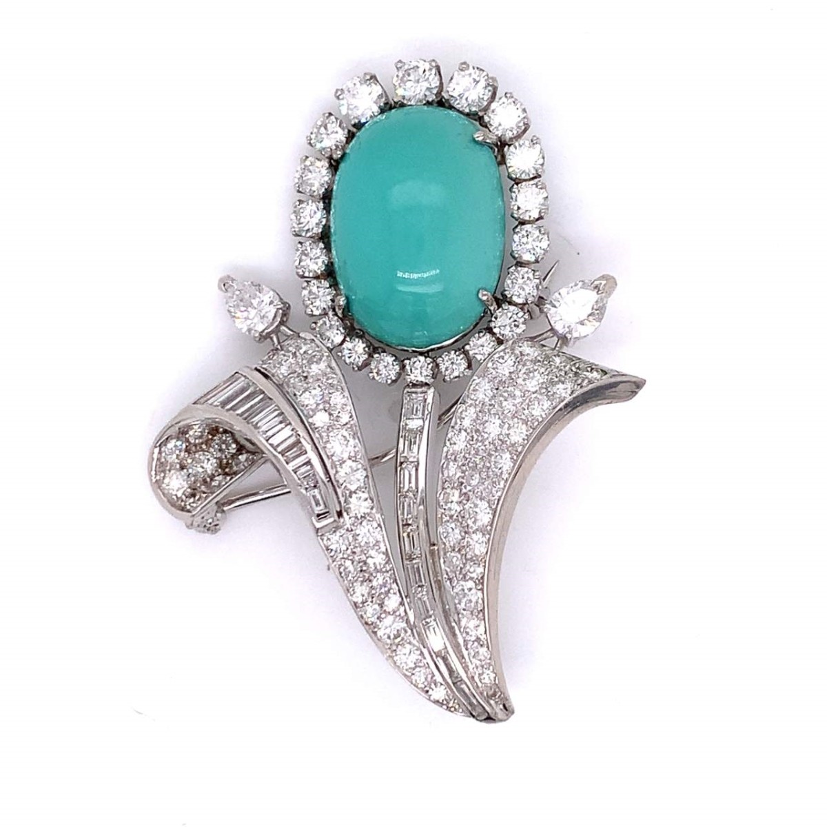 Diamond, Turquoise and Platinum Brooch