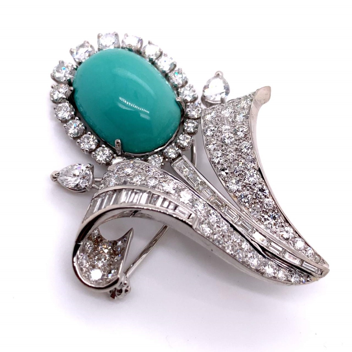 Diamond, Turquoise and Platinum Brooch