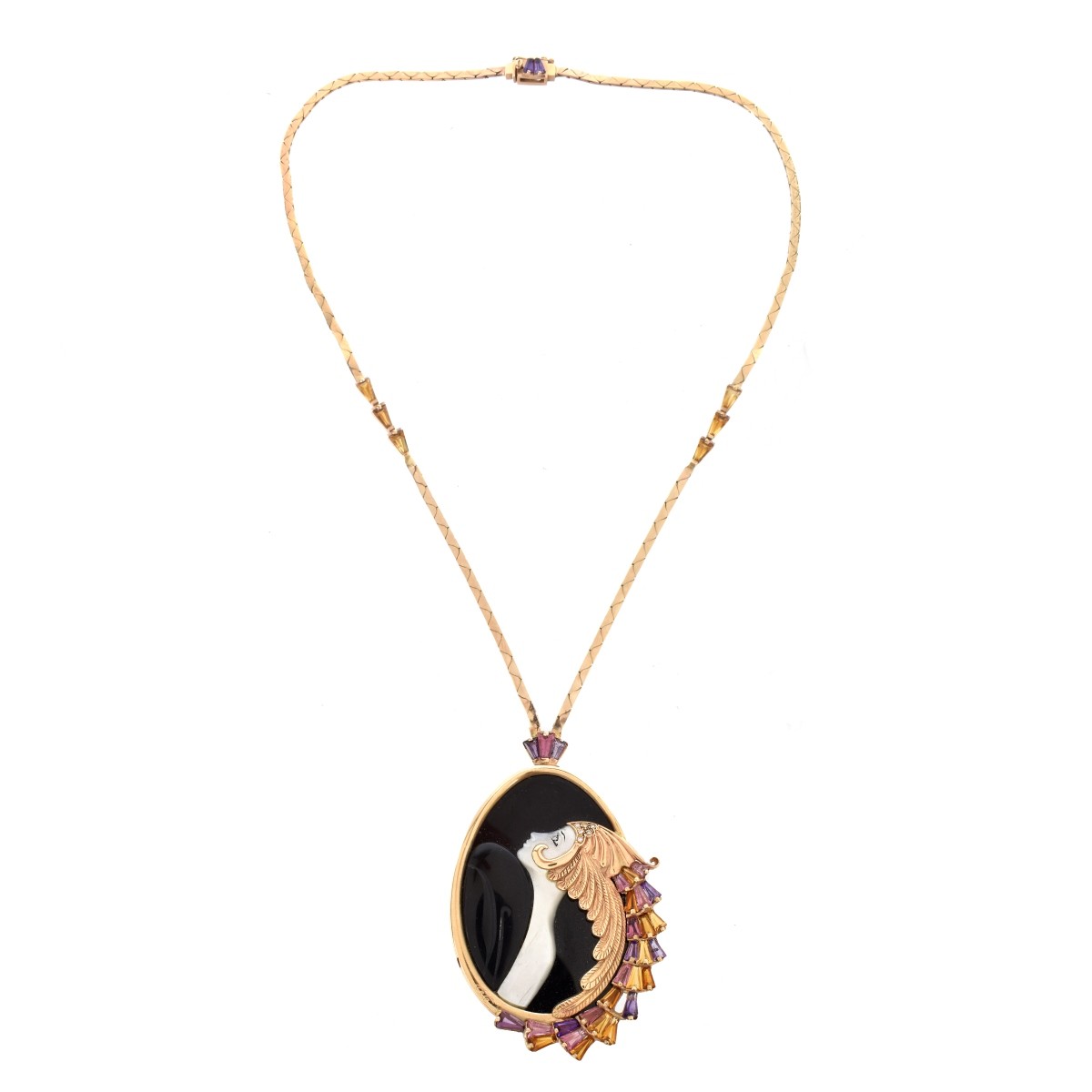 Erte Gemstone, Onyx and 14K Necklace