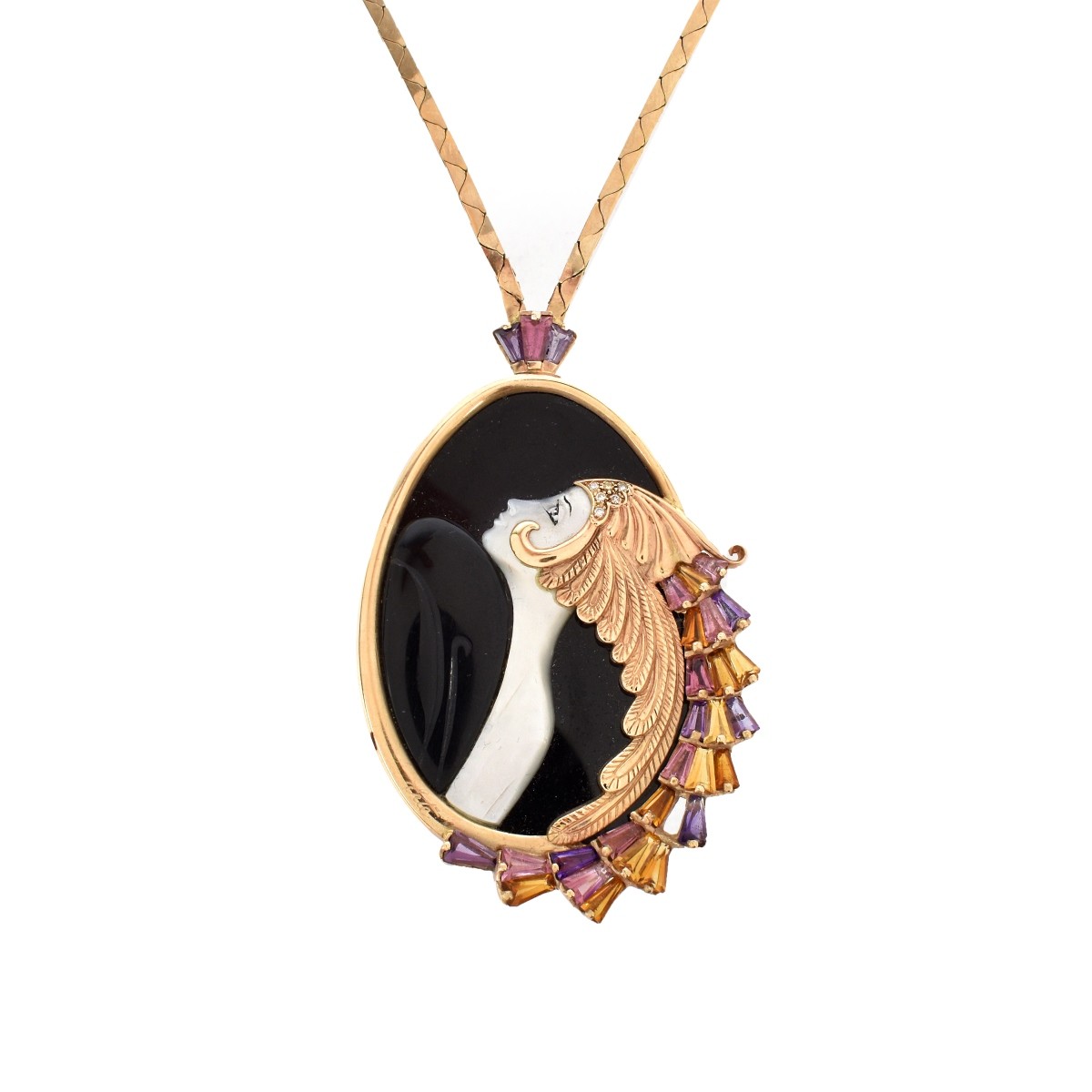 Erte Gemstone, Onyx and 14K Necklace