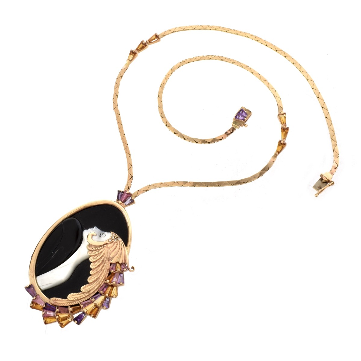 Erte Gemstone, Onyx and 14K Necklace