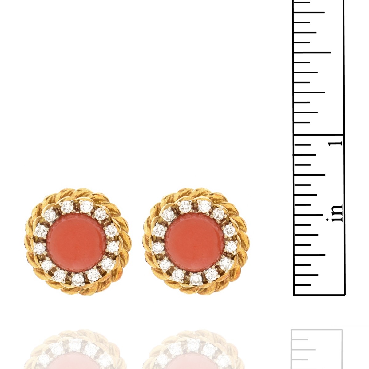 Coral, Diamond and 18K Earrings