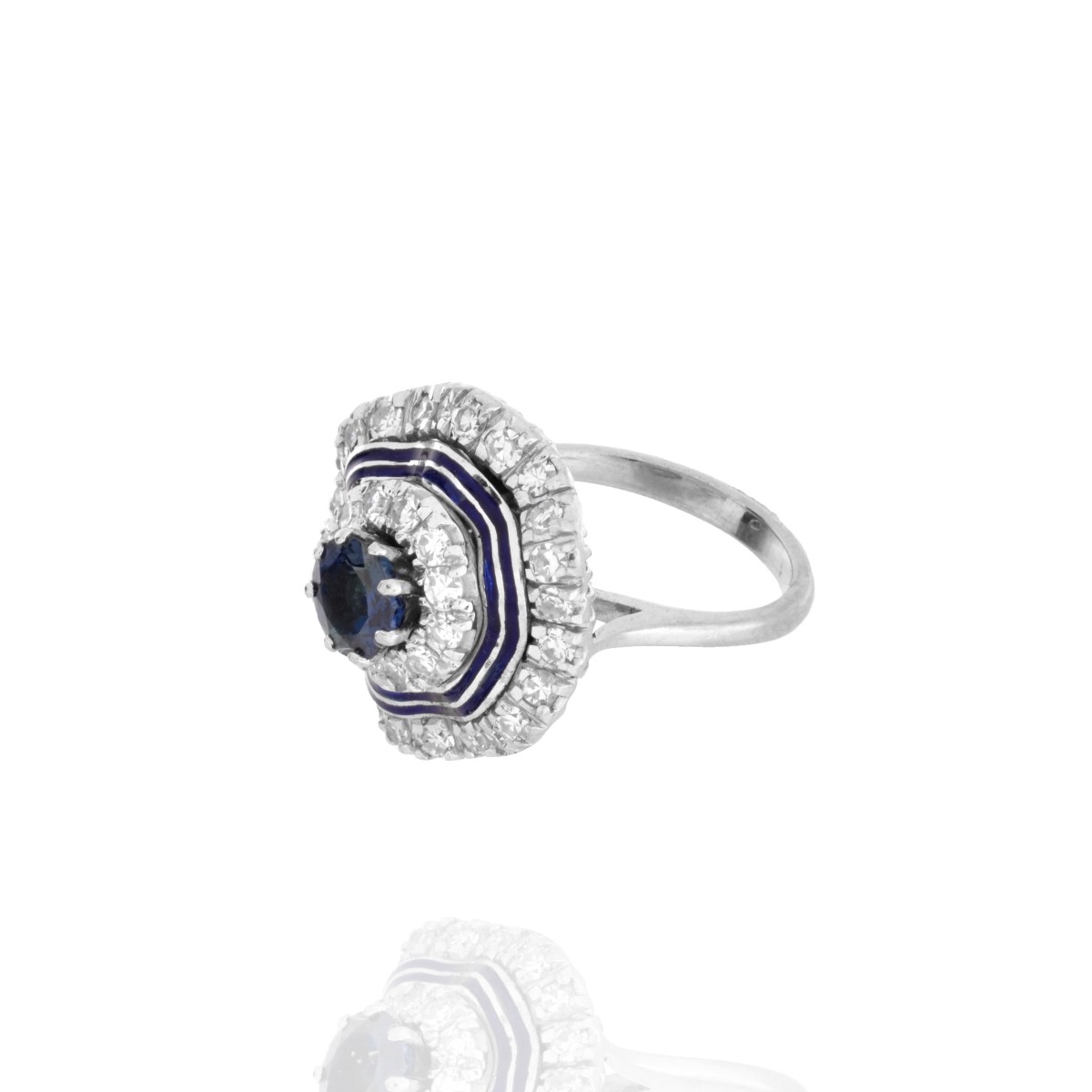 Sapphire, Diamond, Enamel and 18K Ring