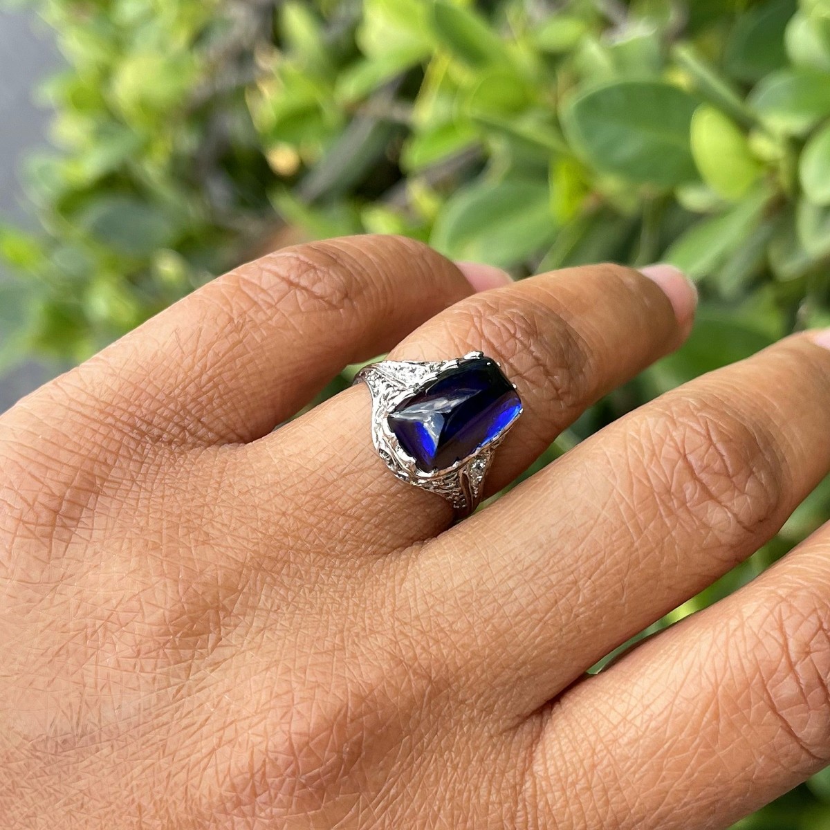 Sapphire, Diamond and Platinum Ring