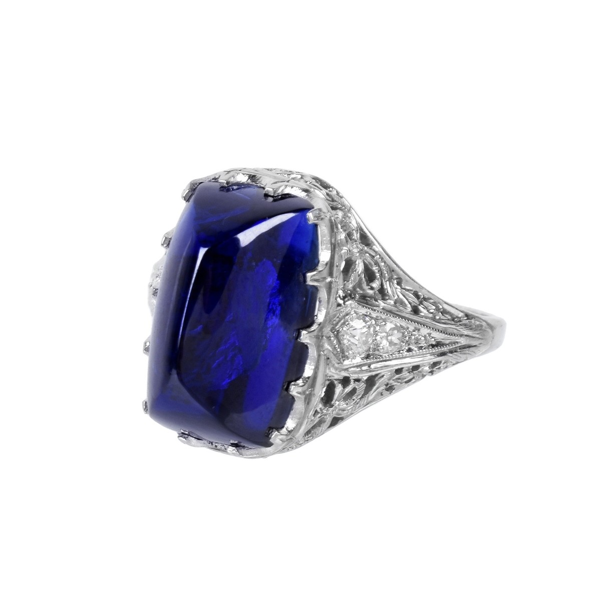 Sapphire, Diamond and Platinum Ring