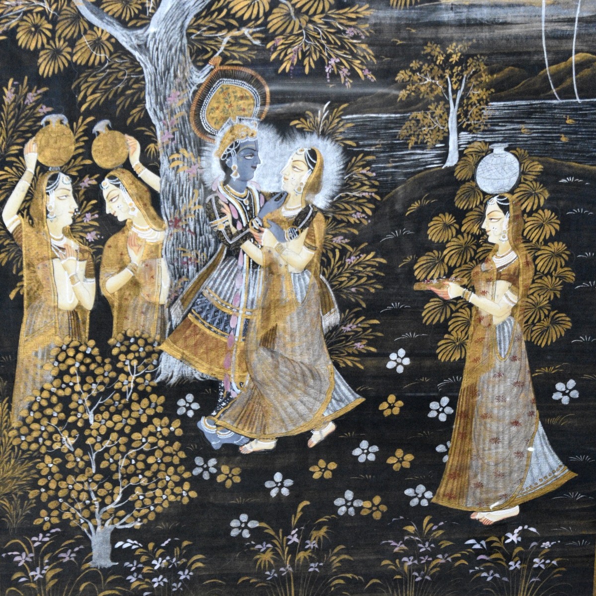 Large Indian Mughal Silk Painting