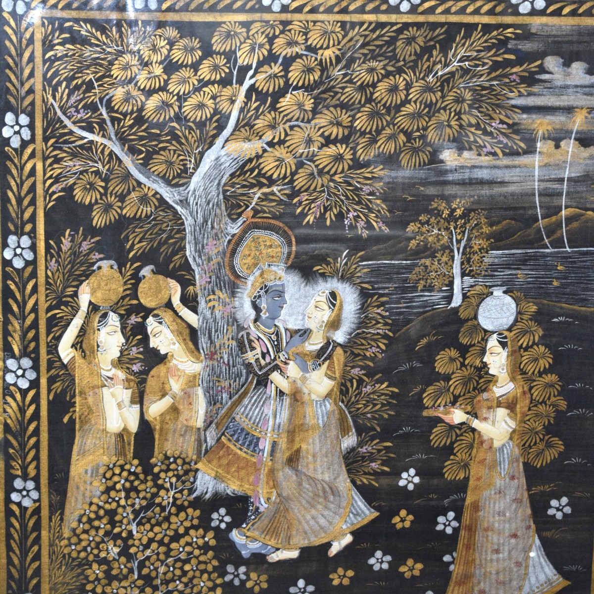 Large Indian Mughal Silk Painting