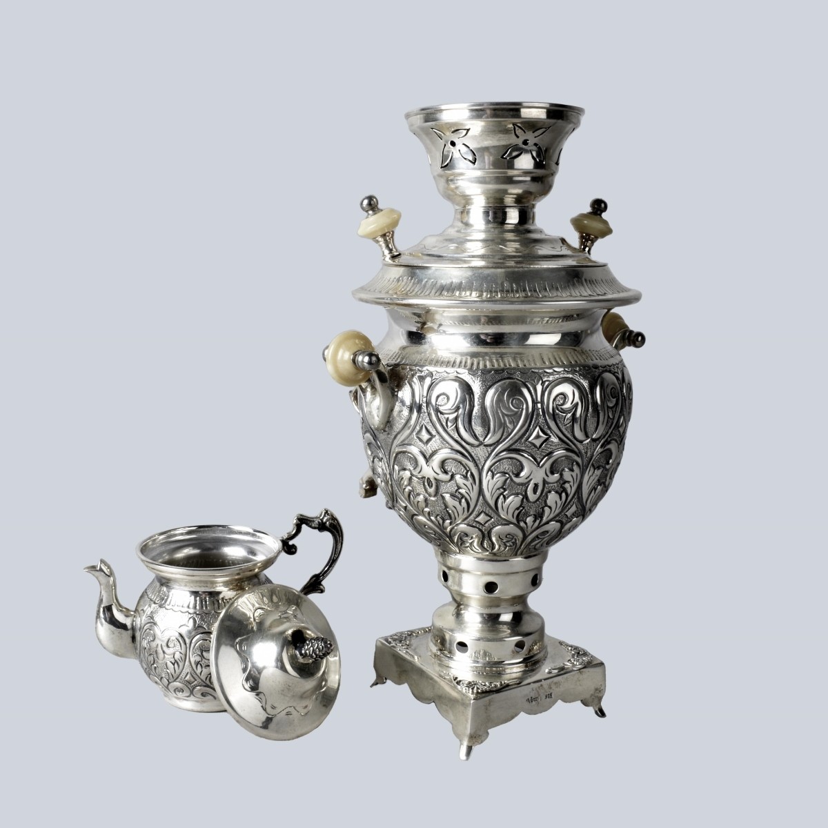 Vintage Turkish Sterling Silver Samovar Set