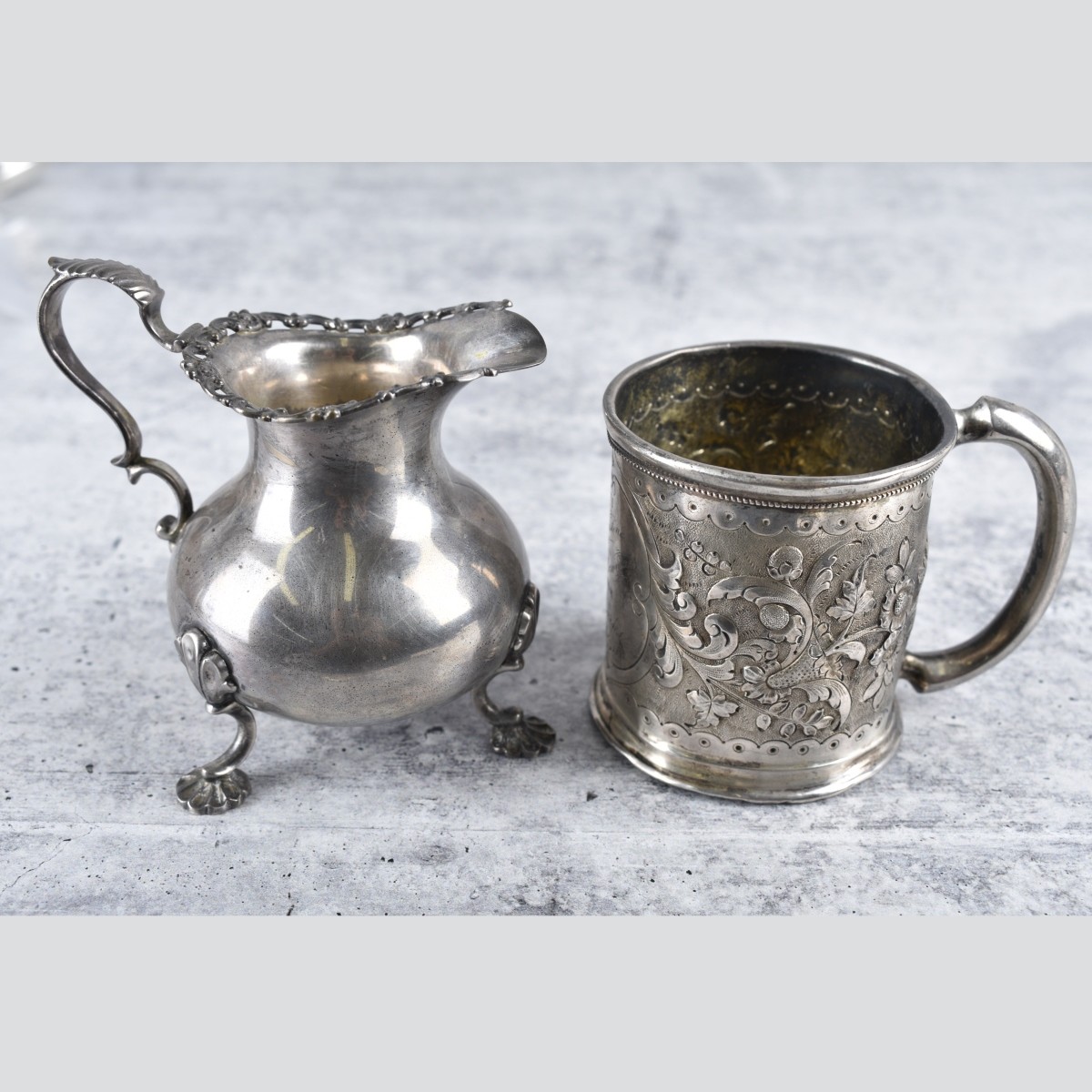 Antique Silver Cream Pitcher and Cup