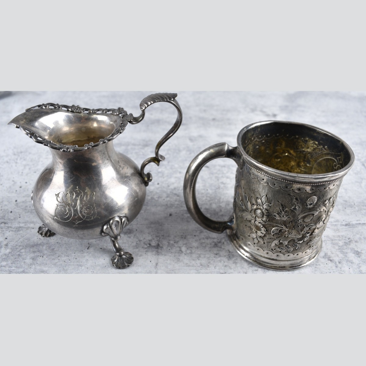 Antique Silver Cream Pitcher and Cup