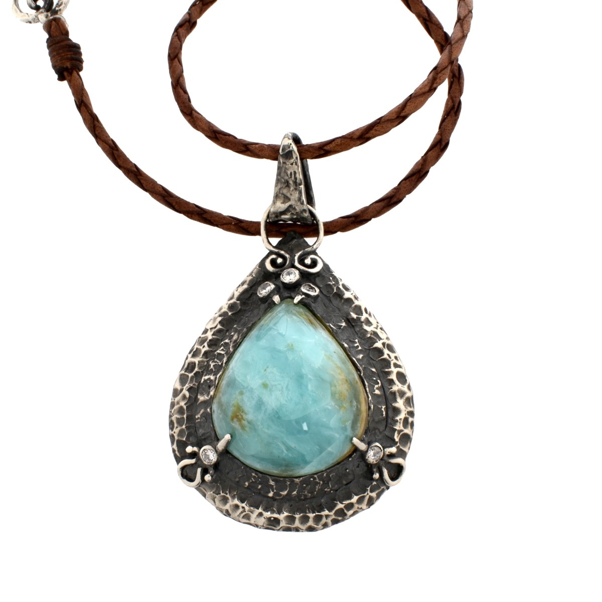 Turquoise, Diamond and Siver Necklace