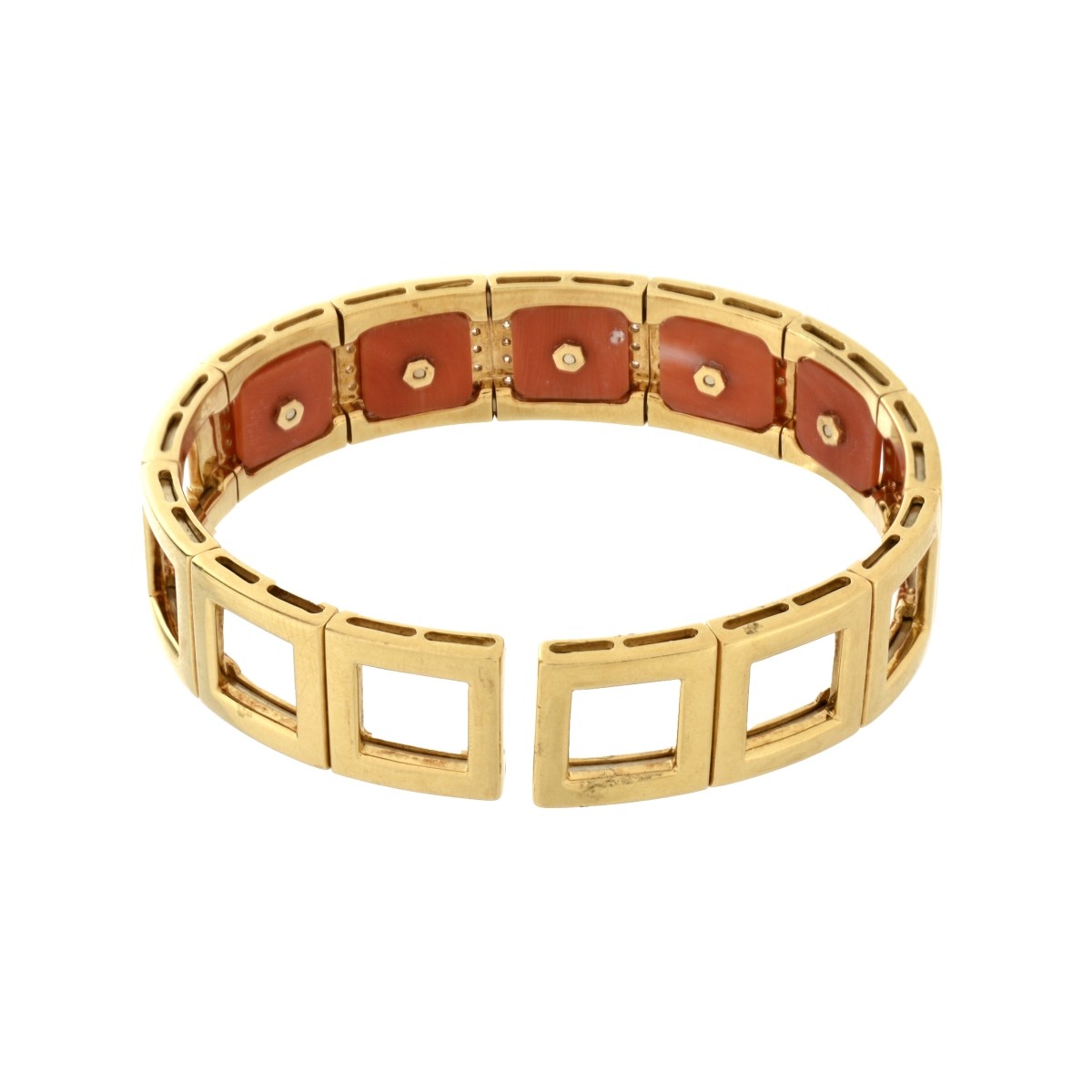 Diamond, Coral and 18K Bangle