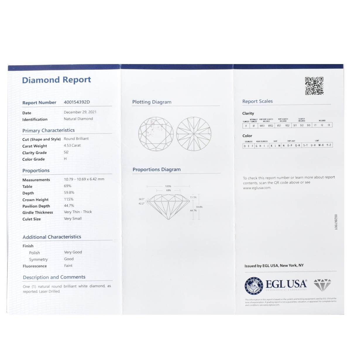 EGL 6.43 Carat Diamond and 18K Ring