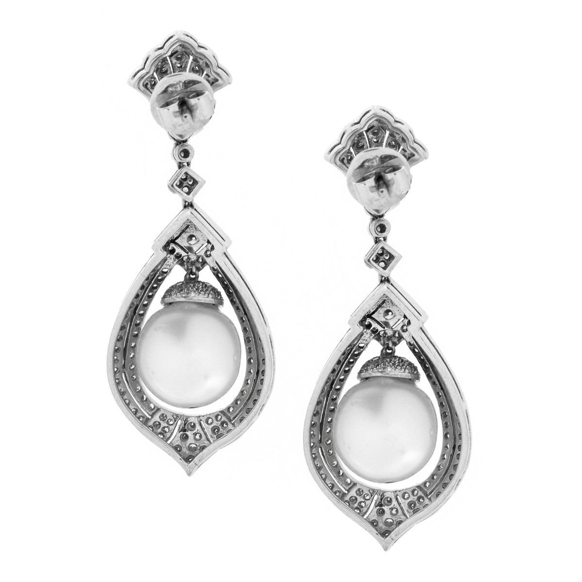 Antique Pearl, Diamond and 14K Earrings