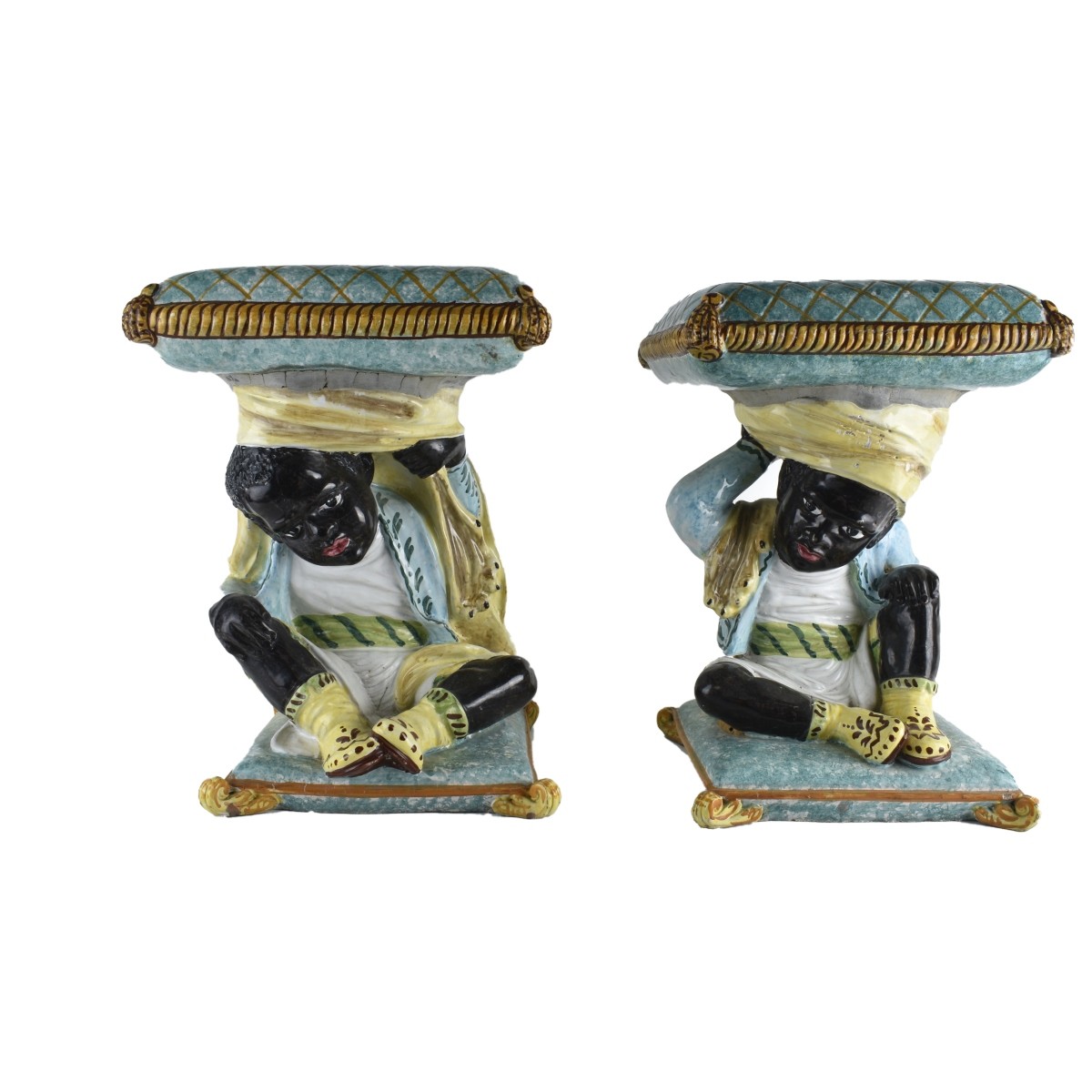 Italian Faience Blackamoor Garden Seats