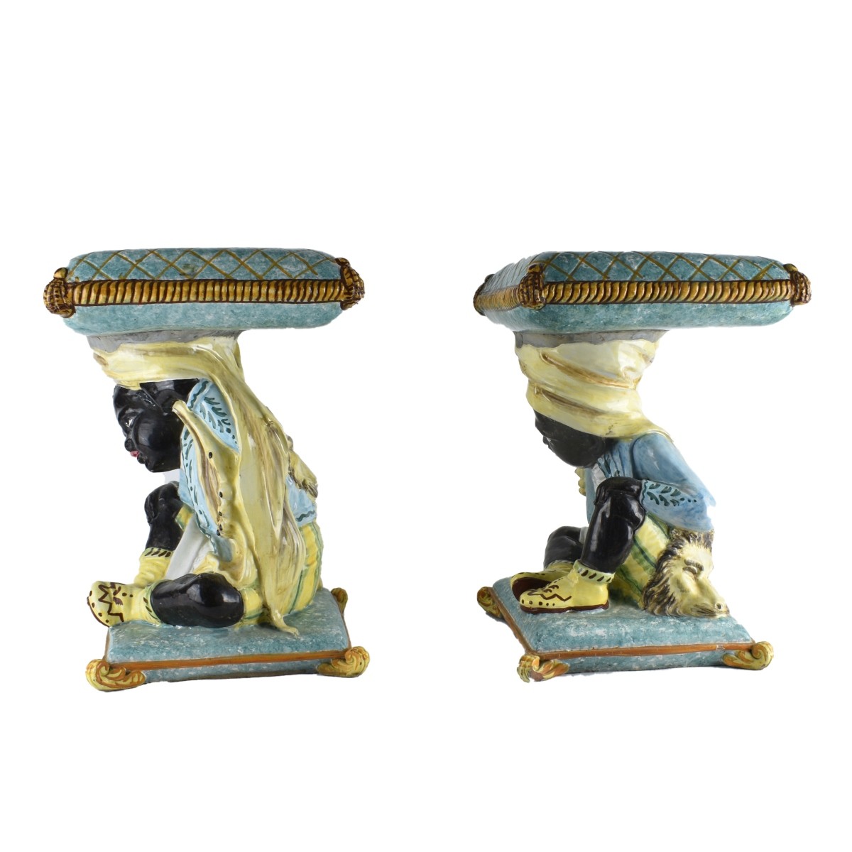 Italian Faience Blackamoor Garden Seats