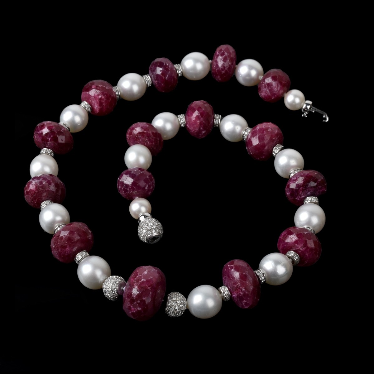 Ruby, Diamond, Pearl and 18K Necklace