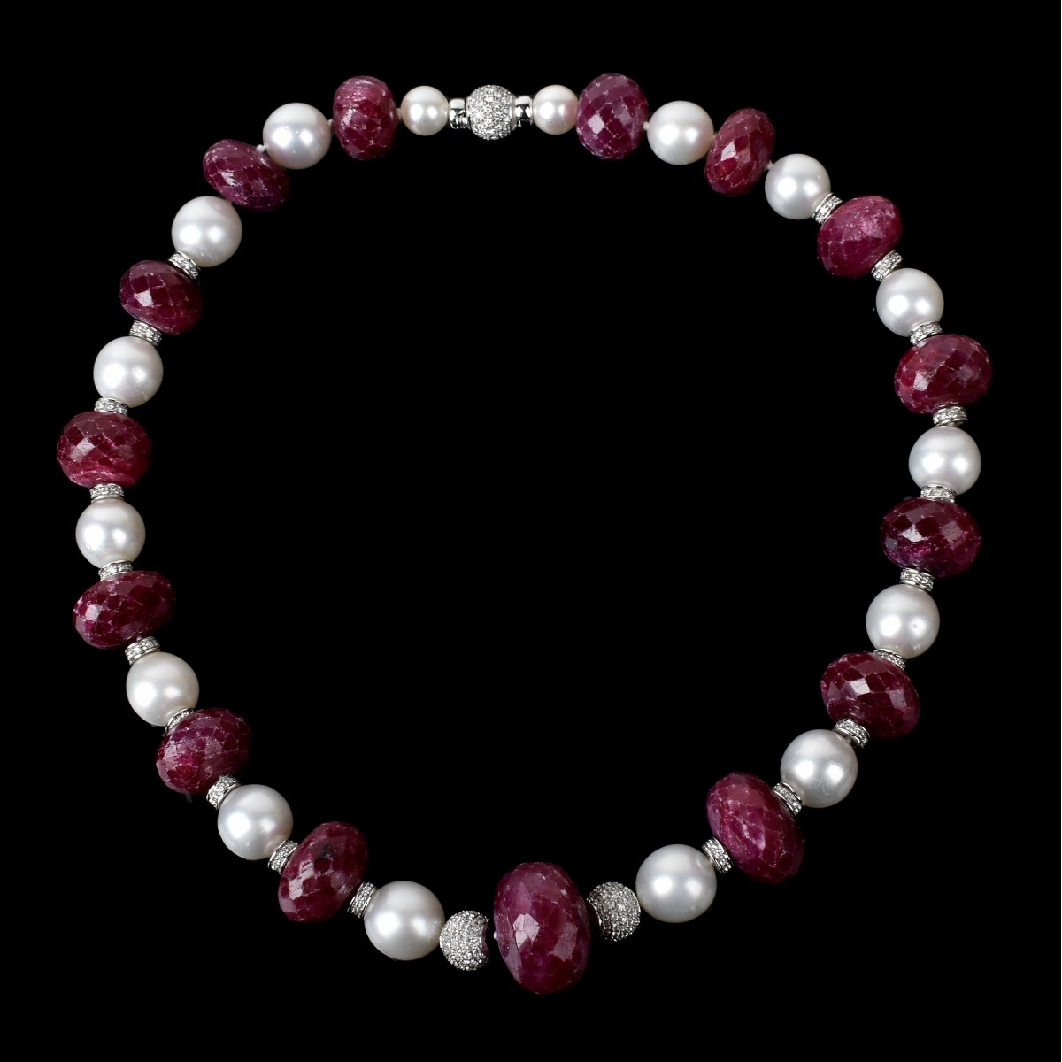 Ruby, Diamond, Pearl and 18K Necklace