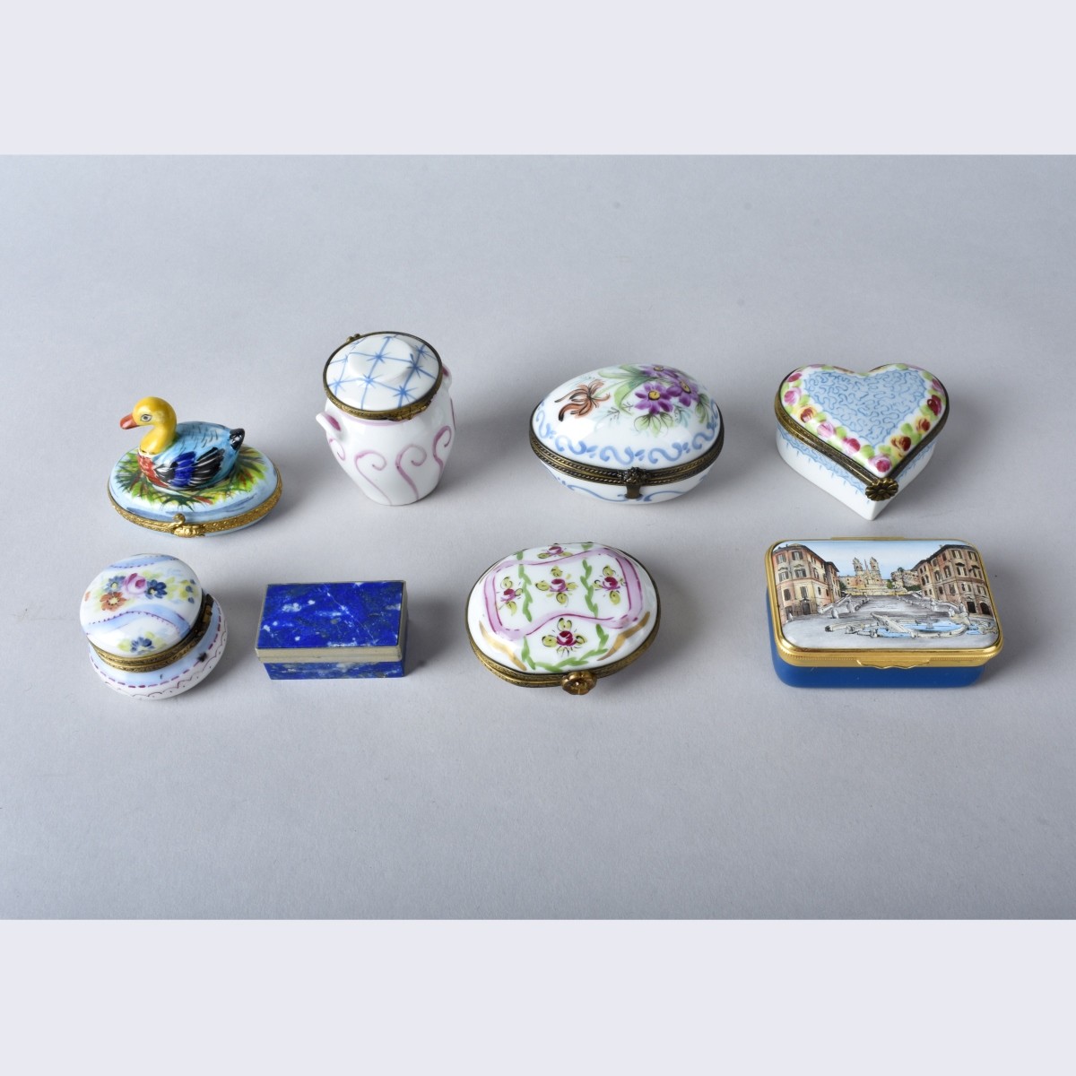 Eight Vintage Miniature Pill Boxes