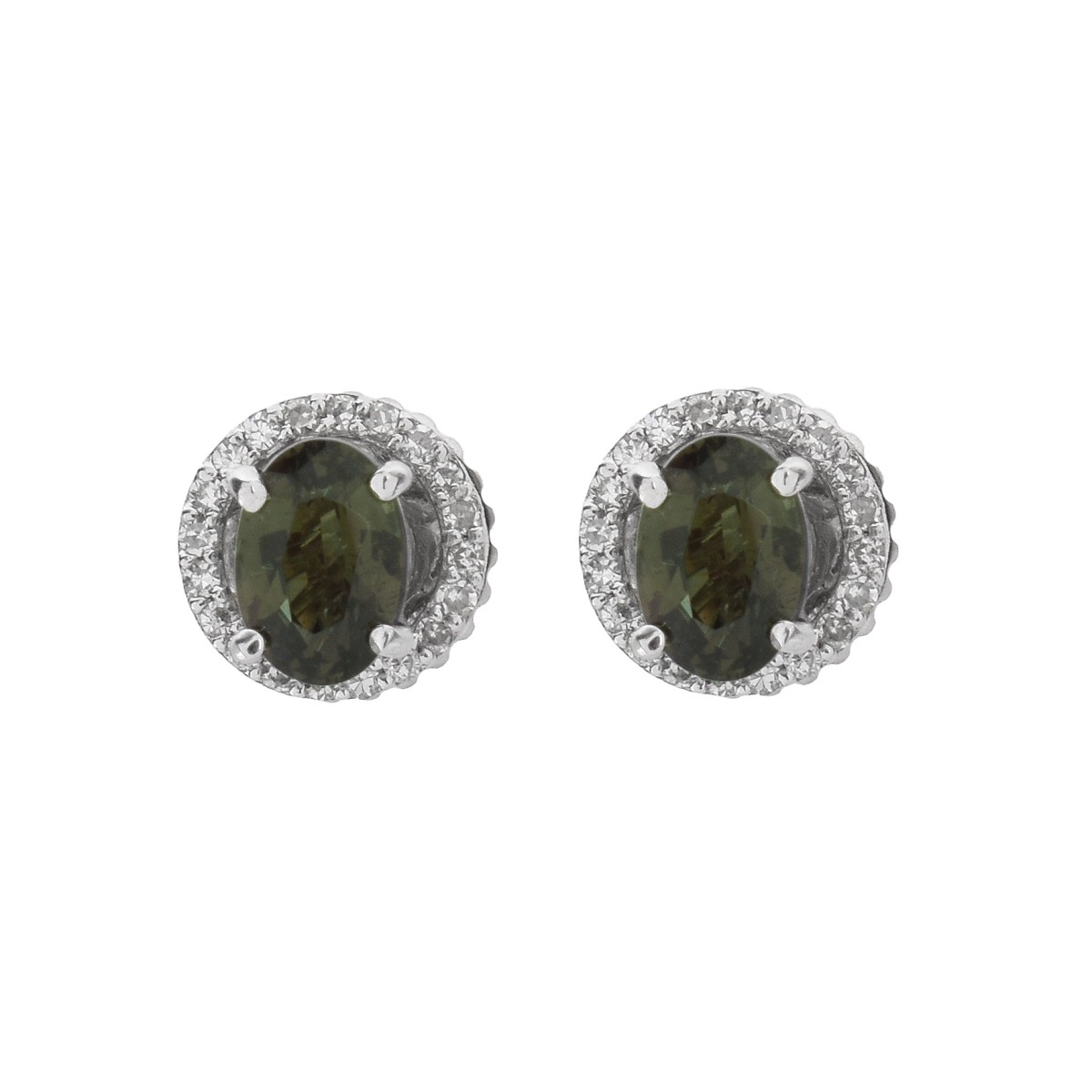 Diopside, Diamond and 14K Ear Studs