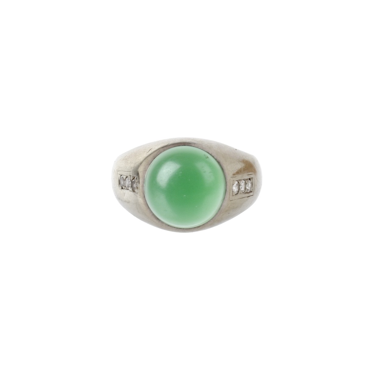 Deco Chrysoprase, Diamond and 14K Ring