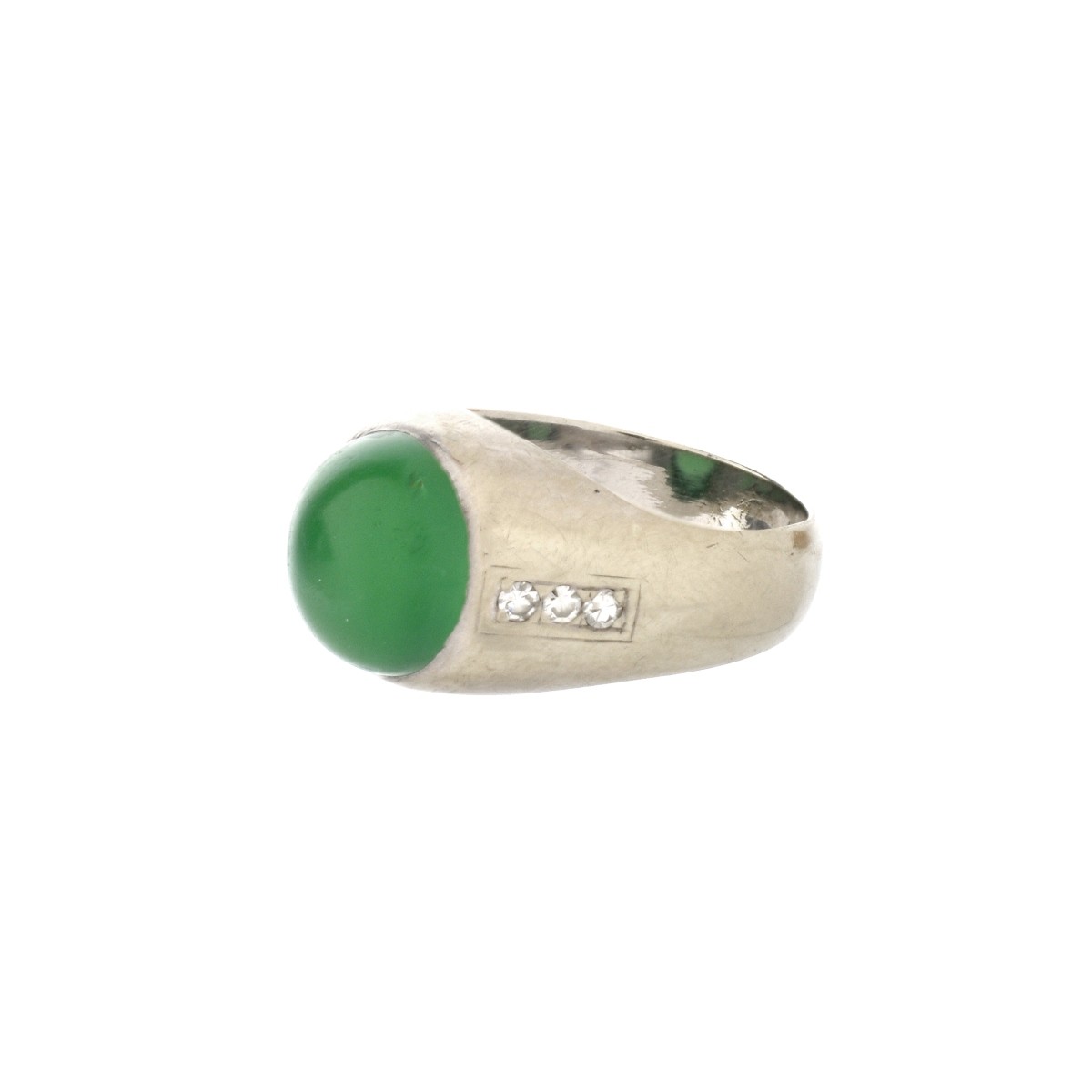 Deco Chrysoprase, Diamond and 14K Ring