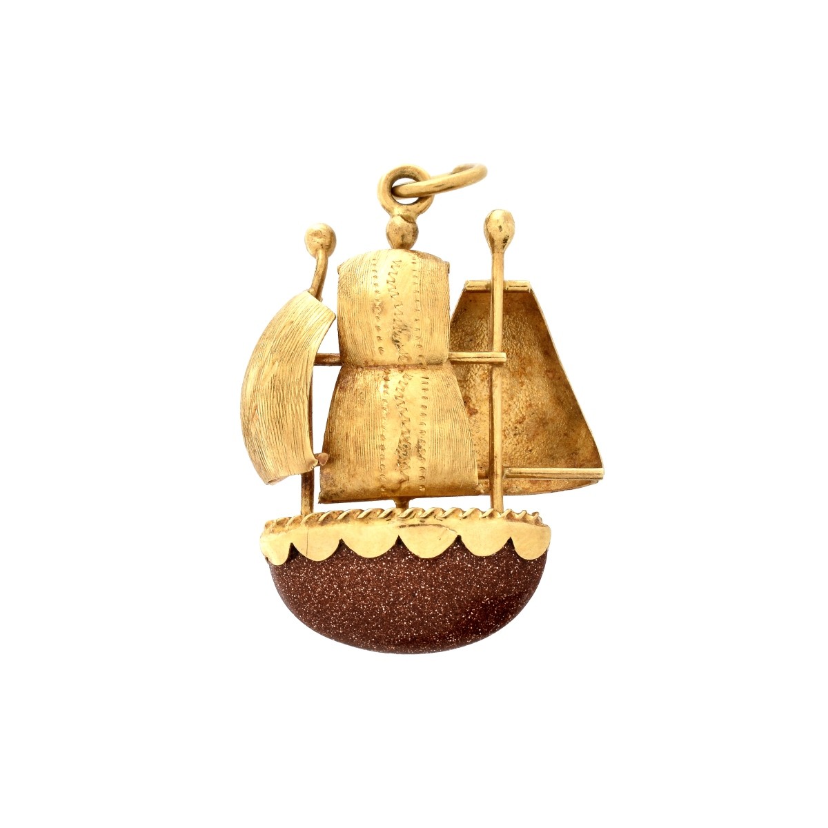 18K and Sunstone Ship Pendant